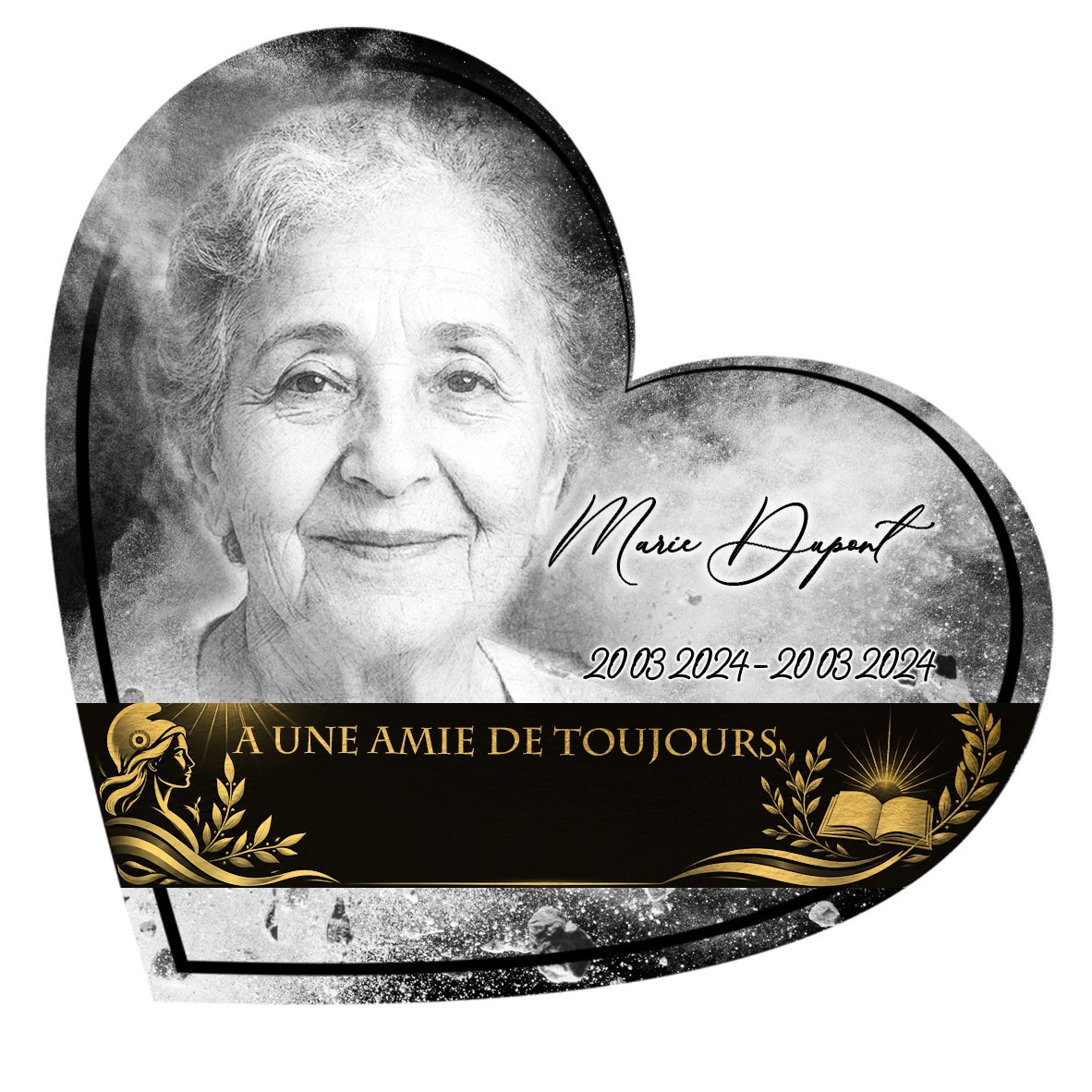 Plaque Cœur Laïque effet Éclat, ambiance complète portrait + fond