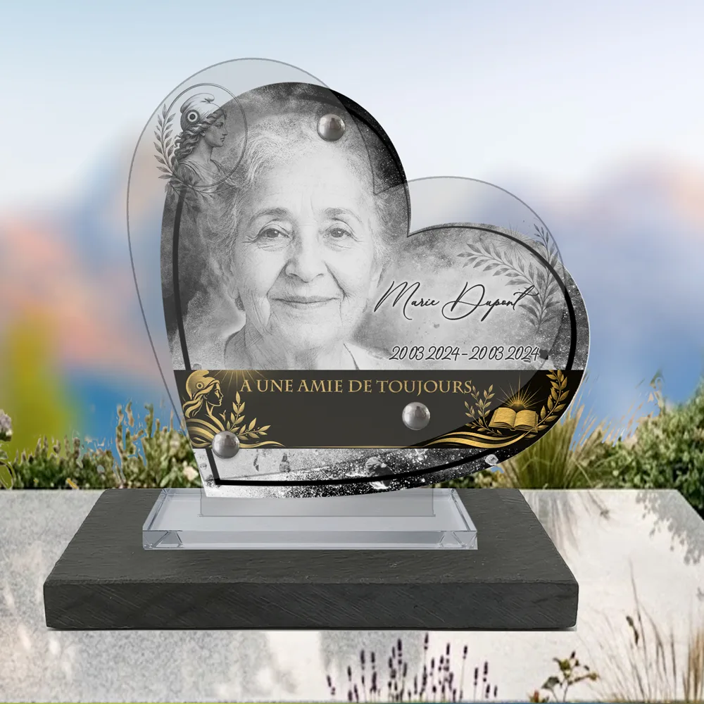 Plaque Cœur Laïque à poser sur socle ardoise du Brésil