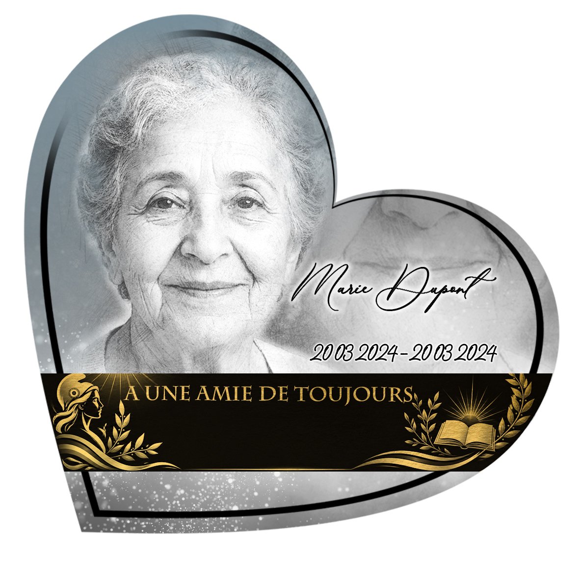 Plaque Cœur Laïque effet Pastel, ambiance complète portrait + fond