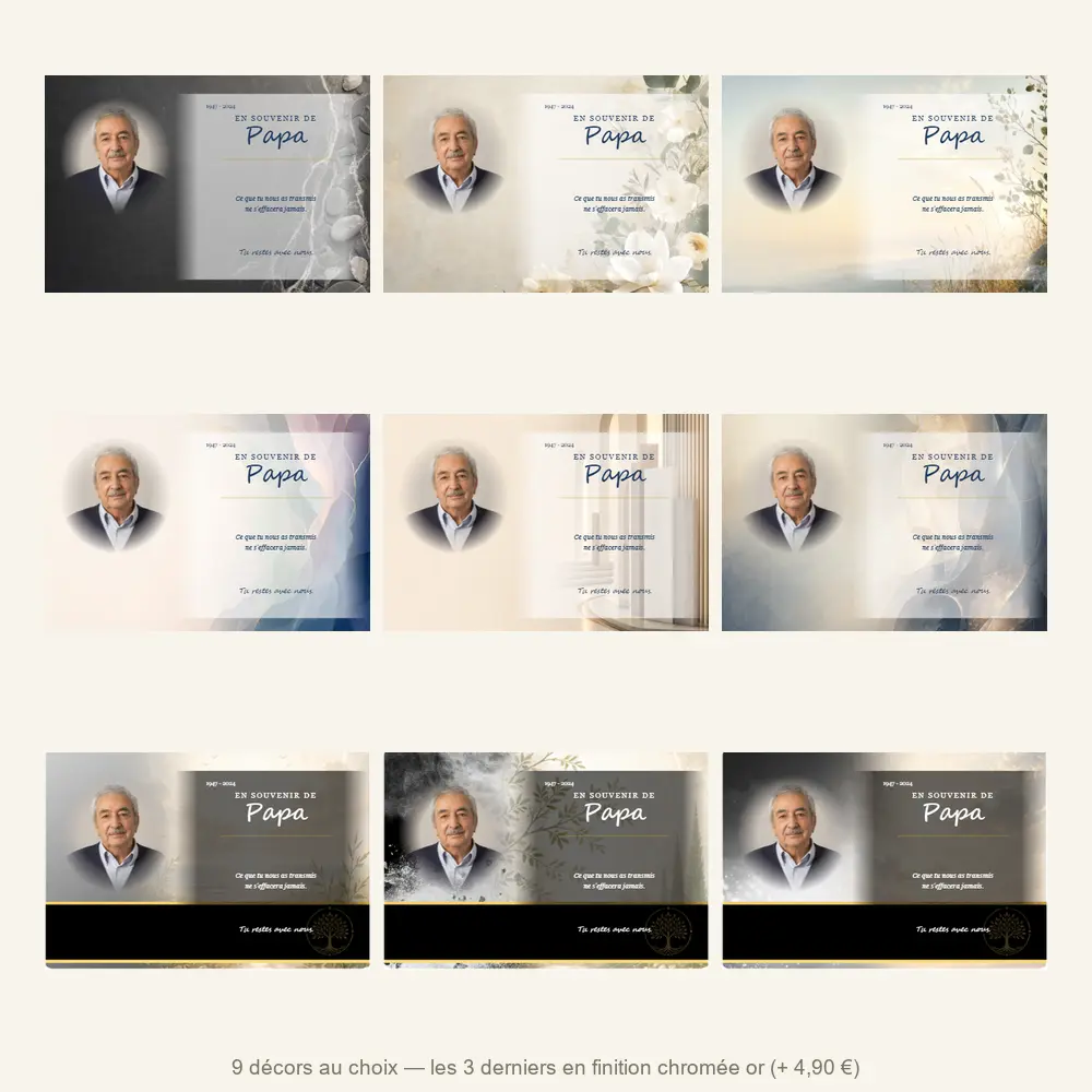 Plaque funéraire panoramique Laïque — neuf décors de fond au choix