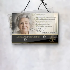 Plaque funéraire panoramique laïque suspendue par cordelette, kit de fixation inclus, 1er sous-décor