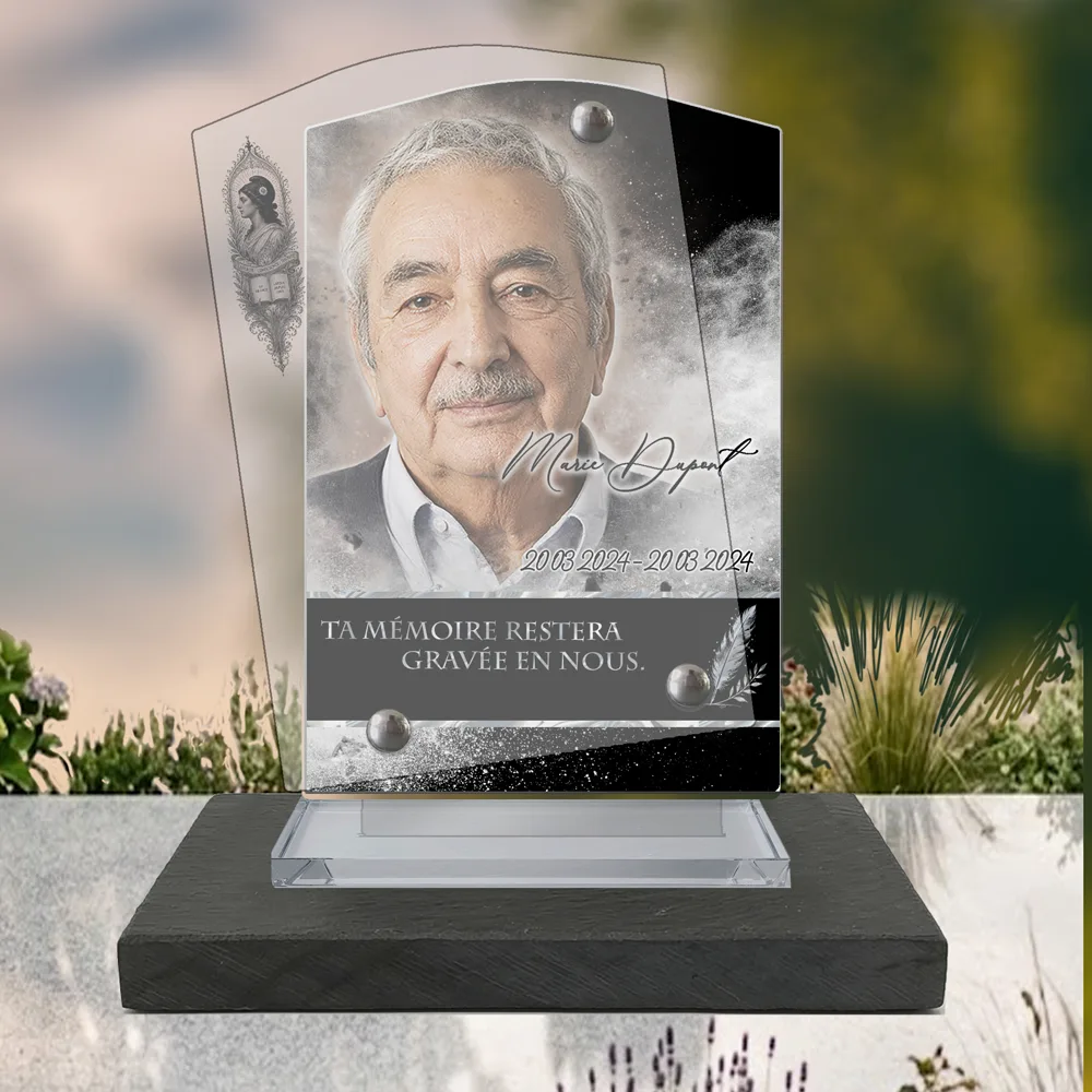 Plaque Stèle Laïque à poser sur socle ardoise du Brésil