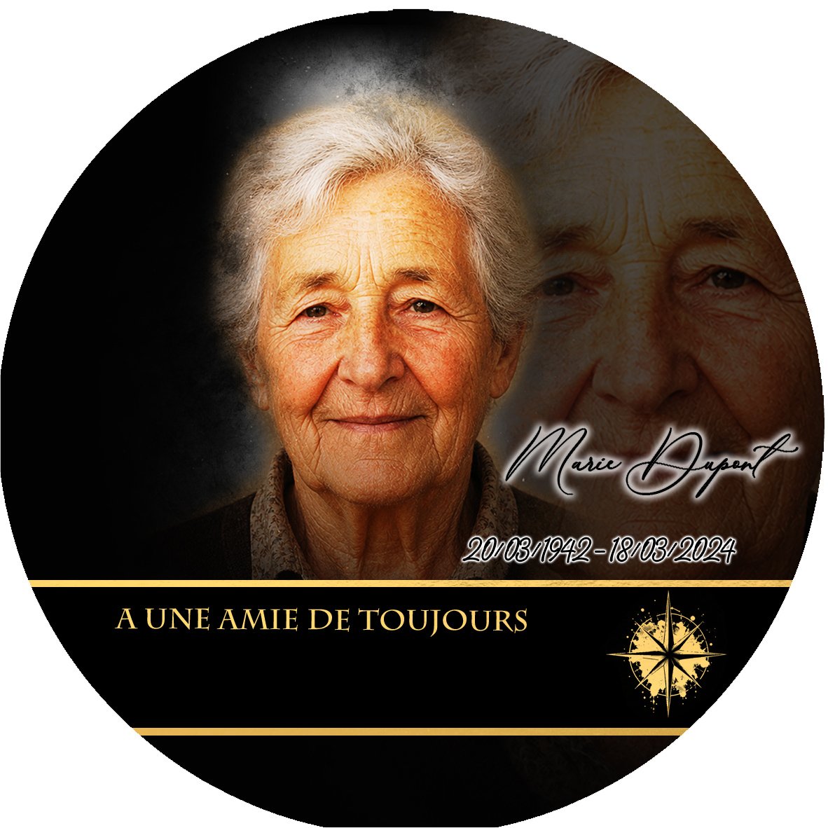 Plaque Circulaire Laïque effet Crayon, ambiance complète portrait + fond