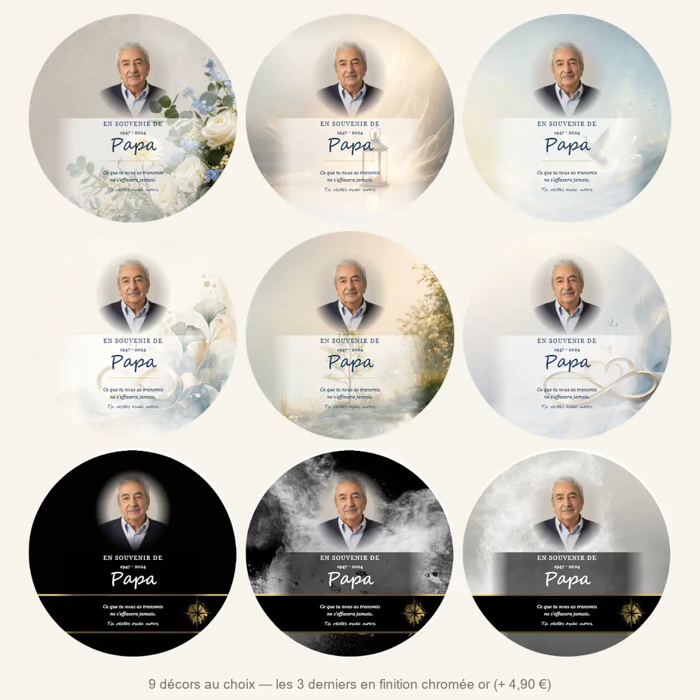 Plaque funéraire circulaire Laïque — neuf décors de fond au choix