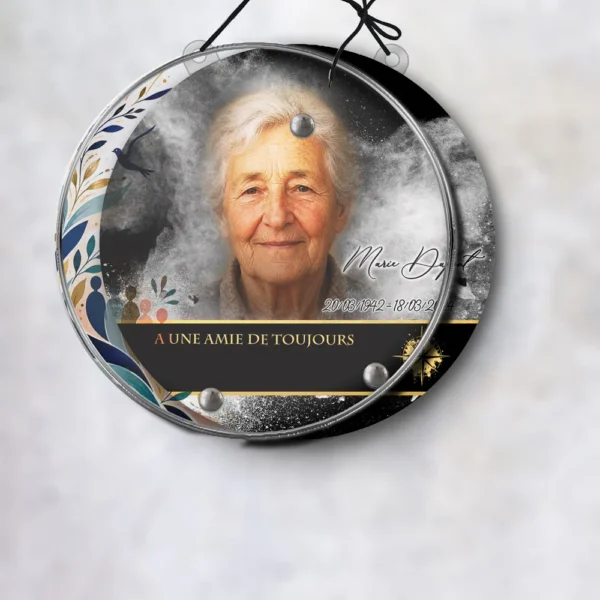 Plaque funéraire médaillon rond laïque suspendue par cordelette, kit de fixation inclus, 1er sous-décor