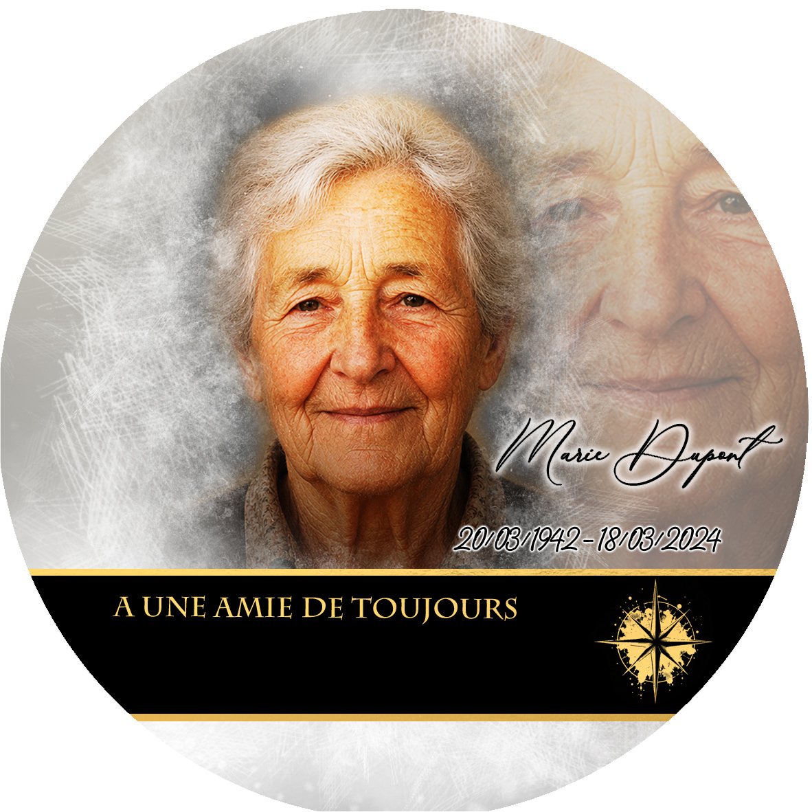 Plaque Circulaire Laïque effet Pastel, ambiance complète portrait + fond