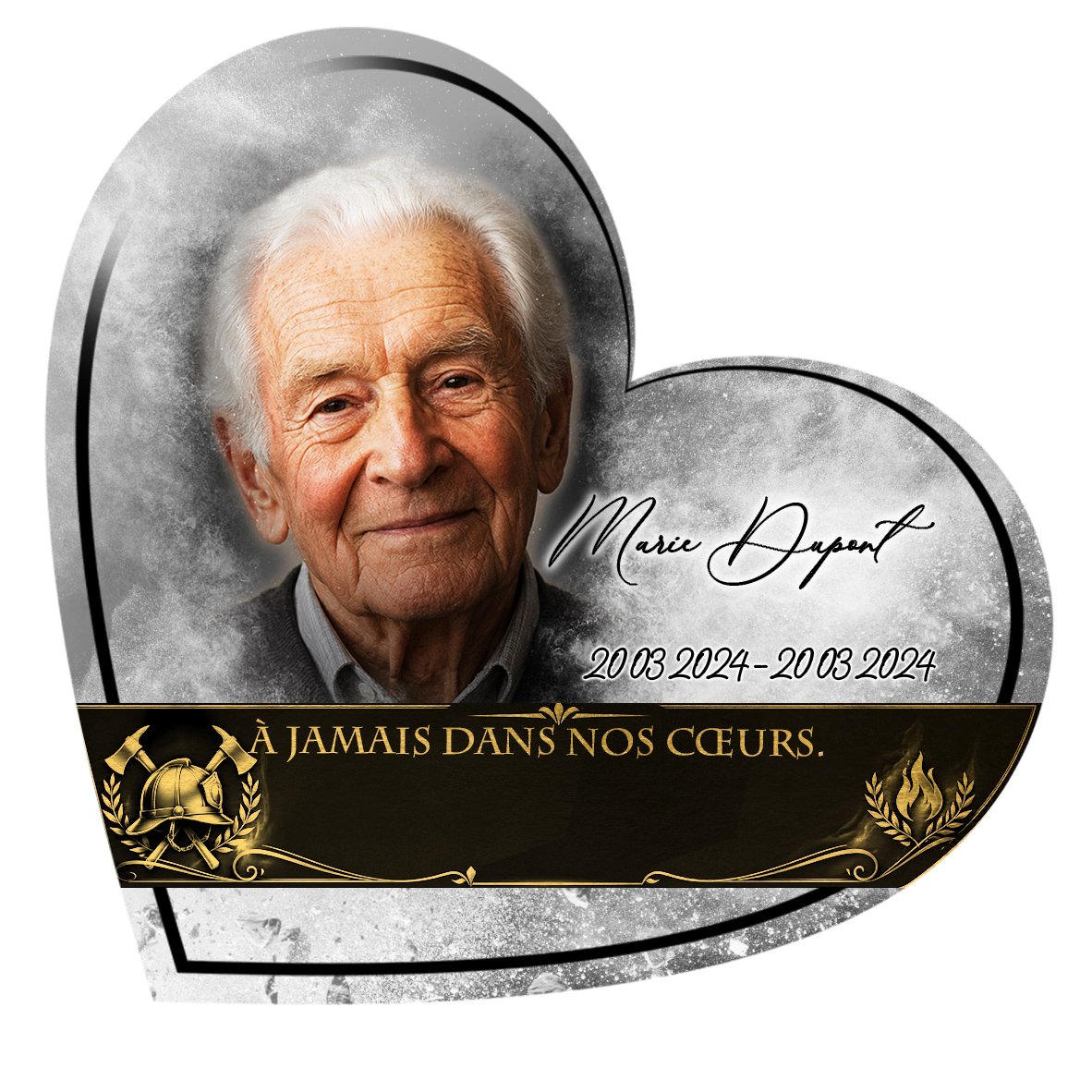 Plaque Cœur Pompier effet Éclat, ambiance complète portrait + fond