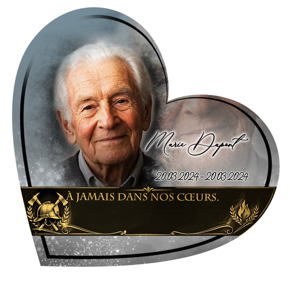 Plaque Cœur Pompier effet Pastel, ambiance complète portrait + fond