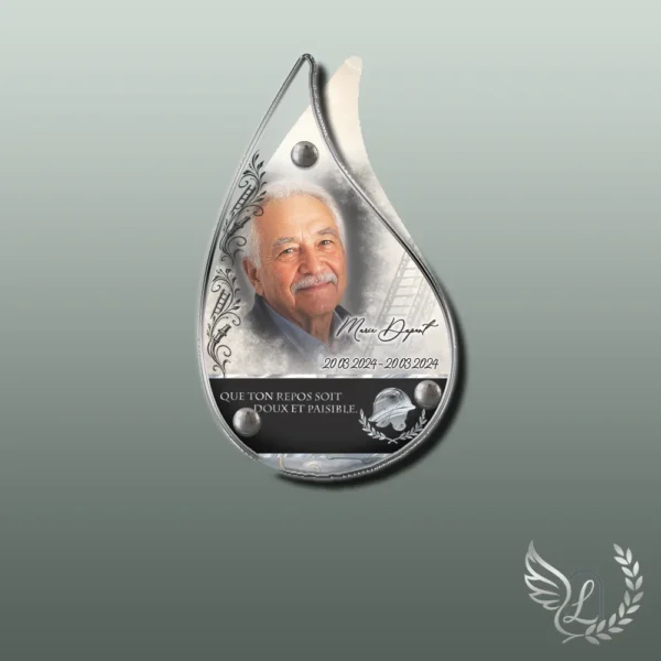 Plaque funéraire flamme pompier collée sur pierre tombale, double-face professionnel inclus, 1er sous-décor du thème
