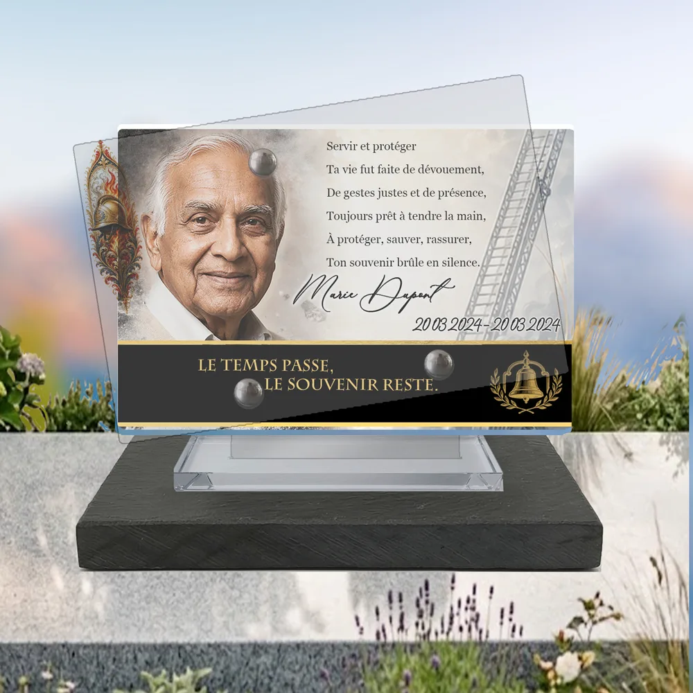 Plaque Panoramique Pompier à poser sur socle ardoise du Brésil