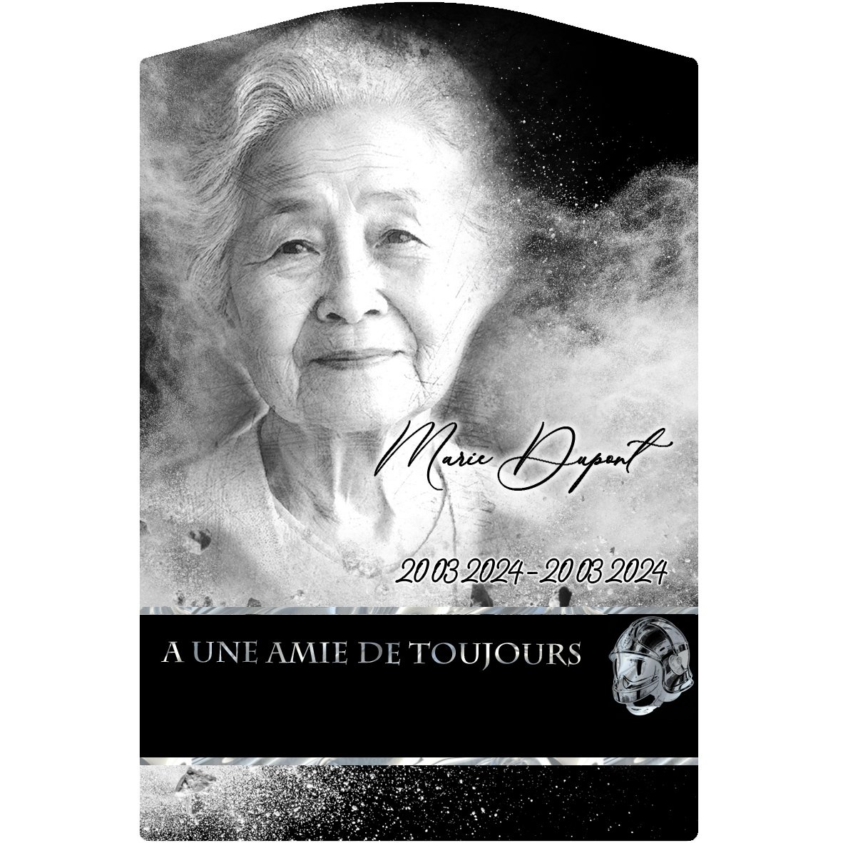 Plaque Stèle Pompier effet Éclat, ambiance complète portrait + fond