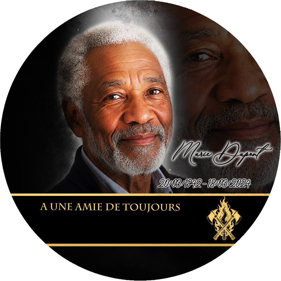 Plaque Circulaire Pompier effet Crayon, ambiance complète portrait + fond