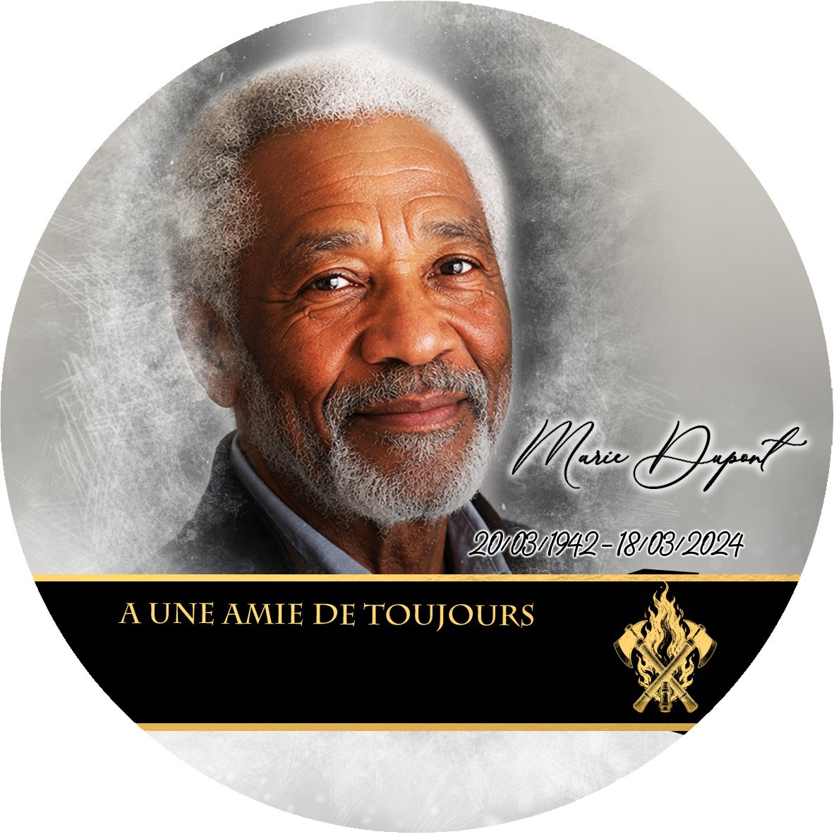 Plaque Circulaire Pompier effet Pastel, ambiance complète portrait + fond