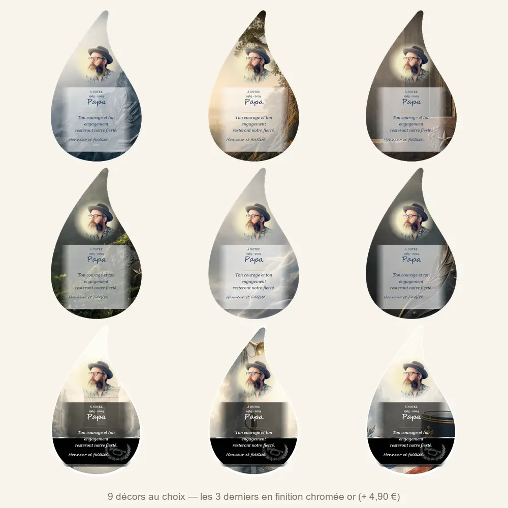 Plaque funéraire flamme Militaire — neuf décors de fond au choix