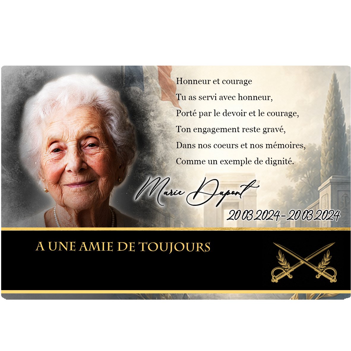 Plaque Panoramique Militaire effet Crayon, ambiance complète portrait + fond