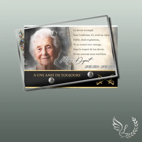 Plaque funéraire panoramique militaire collée sur pierre tombale, double-face professionnel inclus, 1er sous-décor du thème