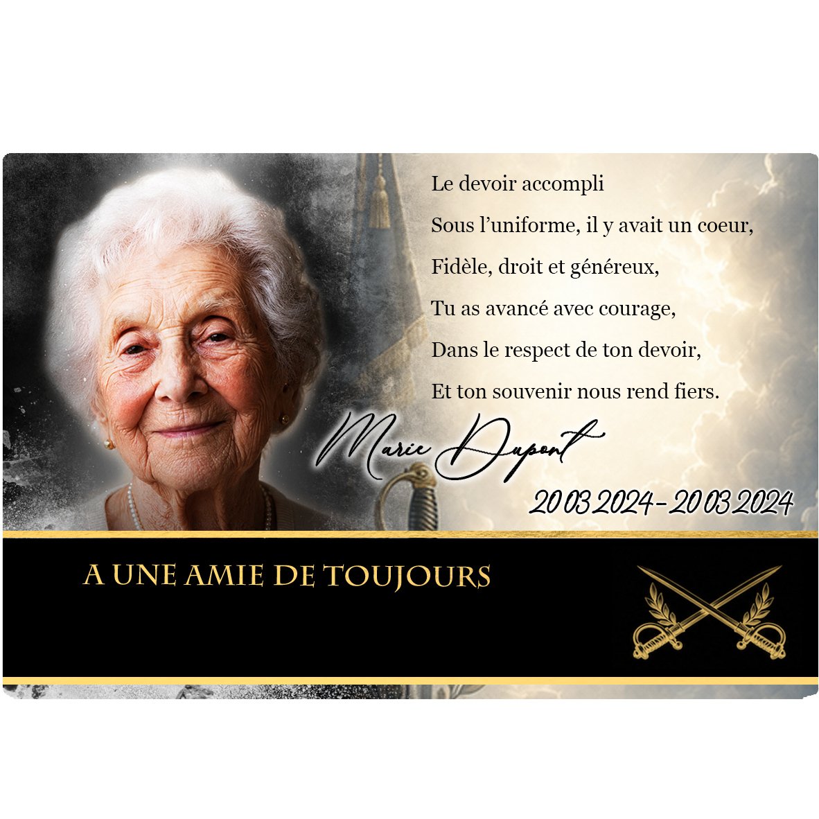 Plaque Panoramique Militaire effet Éclat, ambiance complète portrait + fond