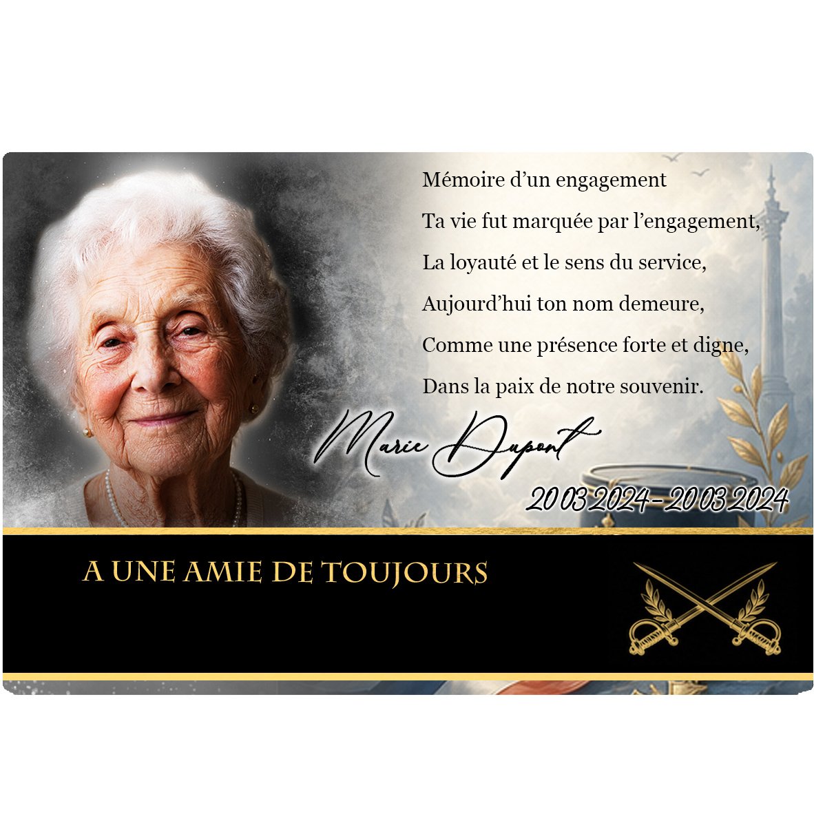 Plaque Panoramique Militaire effet Pastel, ambiance complète portrait + fond