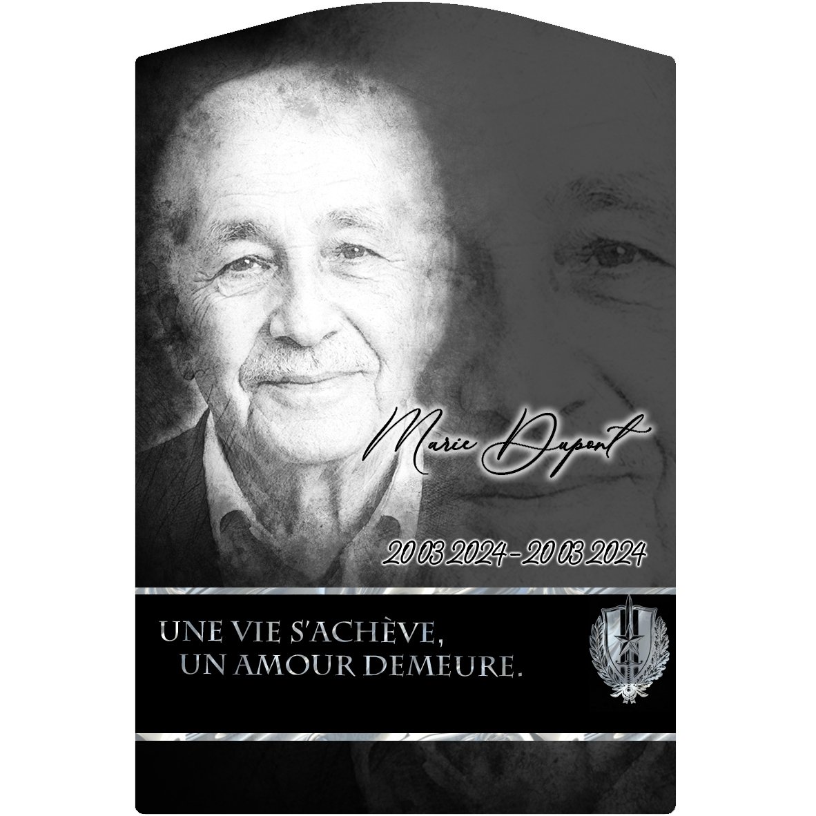 Plaque Stèle Militaire effet Crayon, ambiance complète portrait + fond