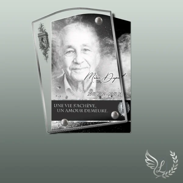 Plaque funéraire rectangle militaire collée sur pierre tombale, double-face professionnel inclus, 1er sous-décor du thème
