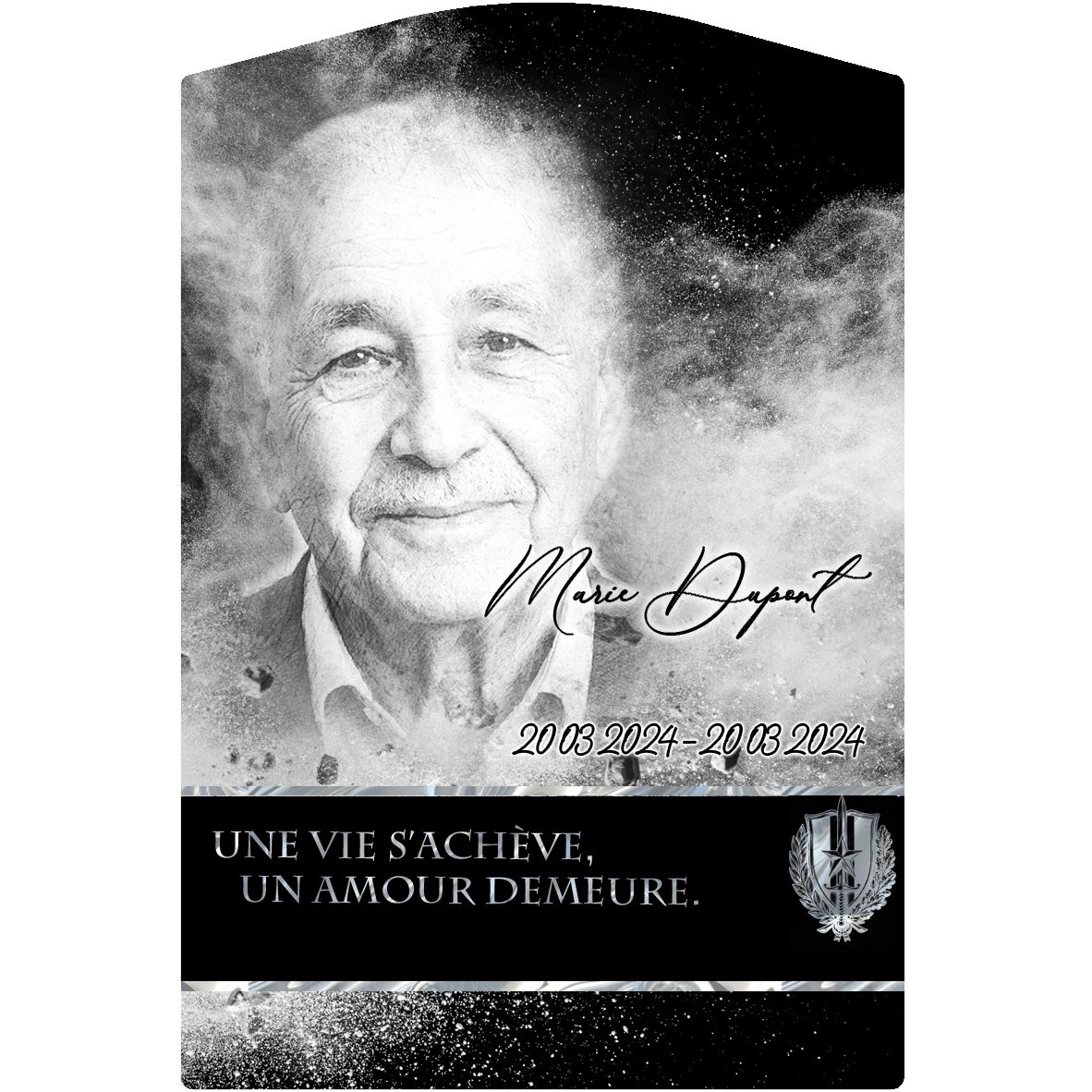 Plaque Stèle Militaire effet Éclat, ambiance complète portrait + fond