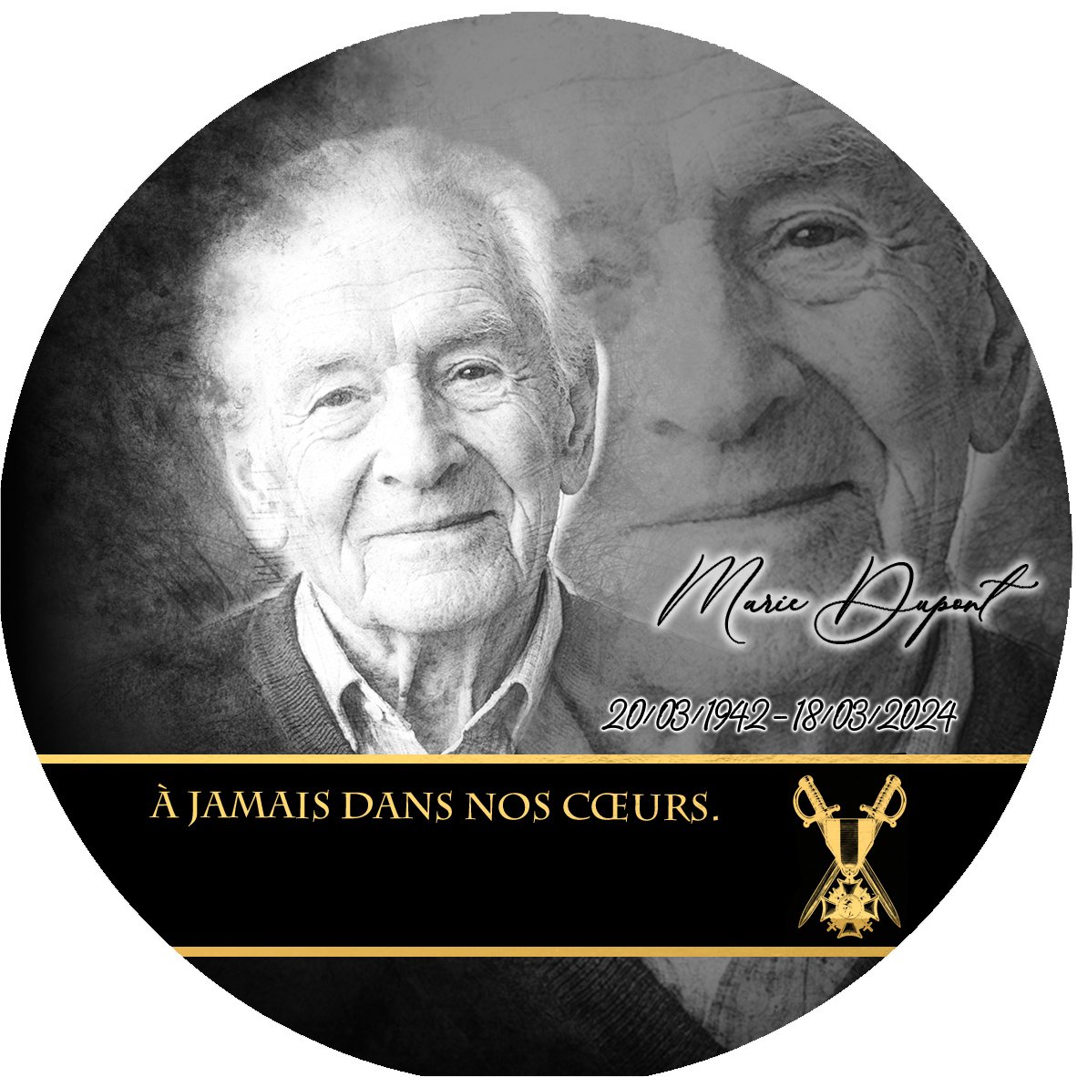 Plaque Circulaire Militaire effet Crayon, ambiance complète portrait + fond