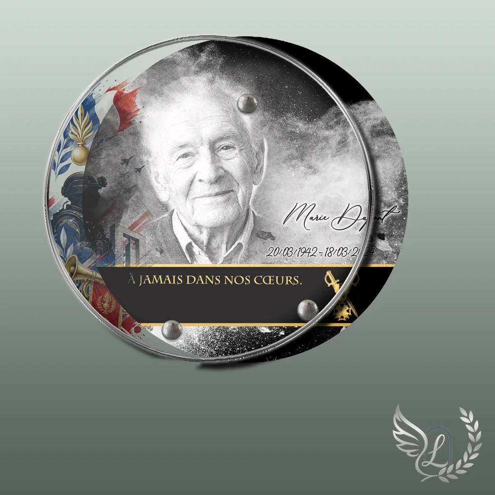 Plaque funéraire Militaire en forme Circulaire, hommage refuge