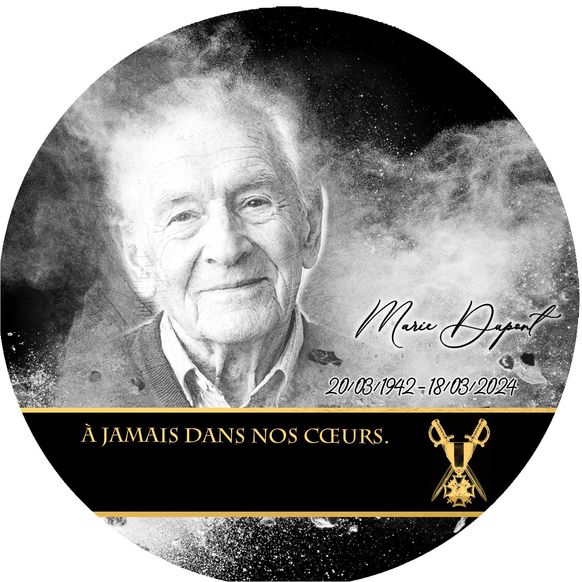 Plaque Circulaire Militaire effet Éclat, ambiance complète portrait + fond
