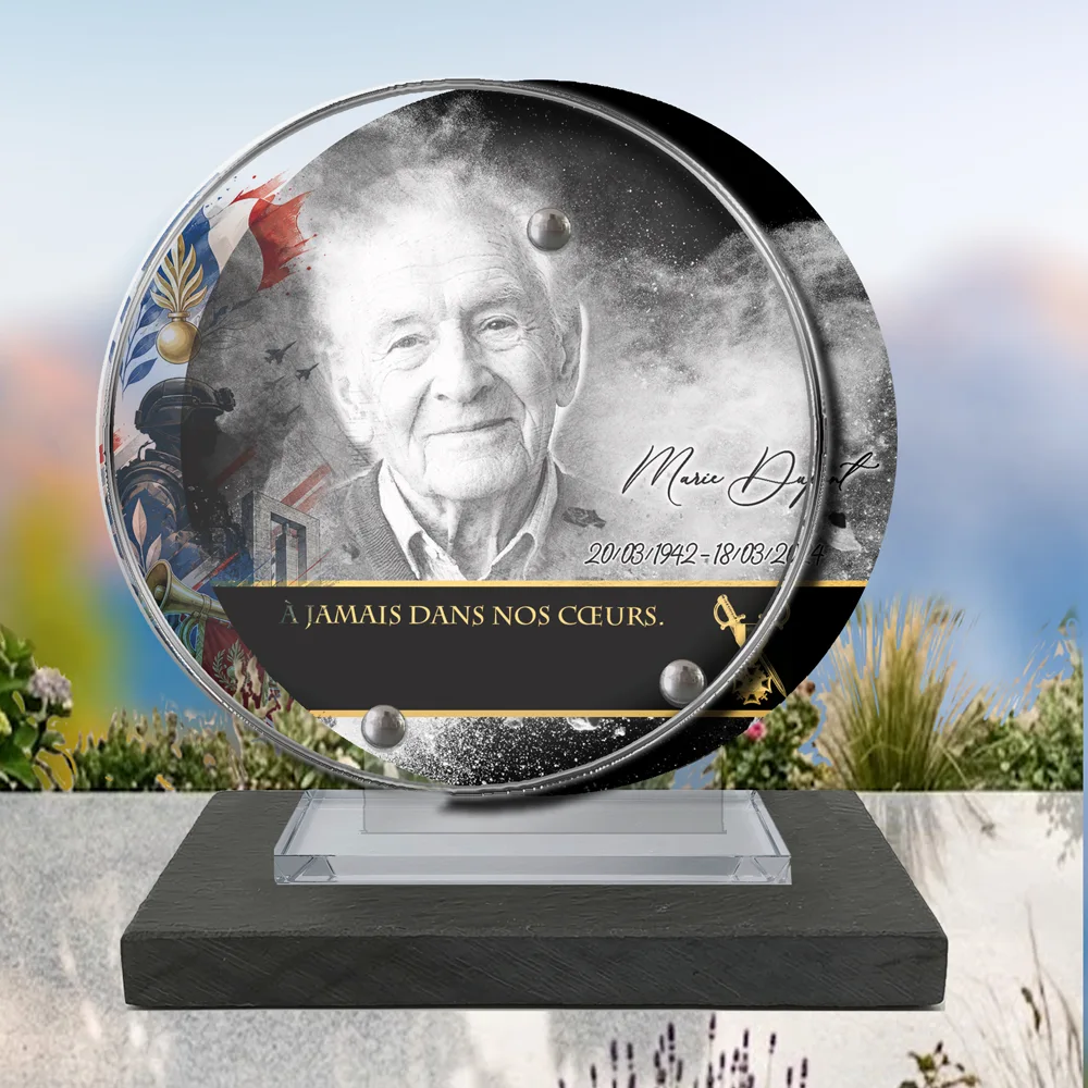 Plaque Circulaire Militaire à poser sur socle ardoise du Brésil