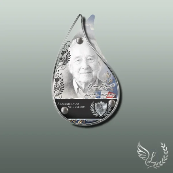Plaque funéraire flamme gendarme collée sur pierre tombale, double-face professionnel inclus, 1er sous-décor du thème