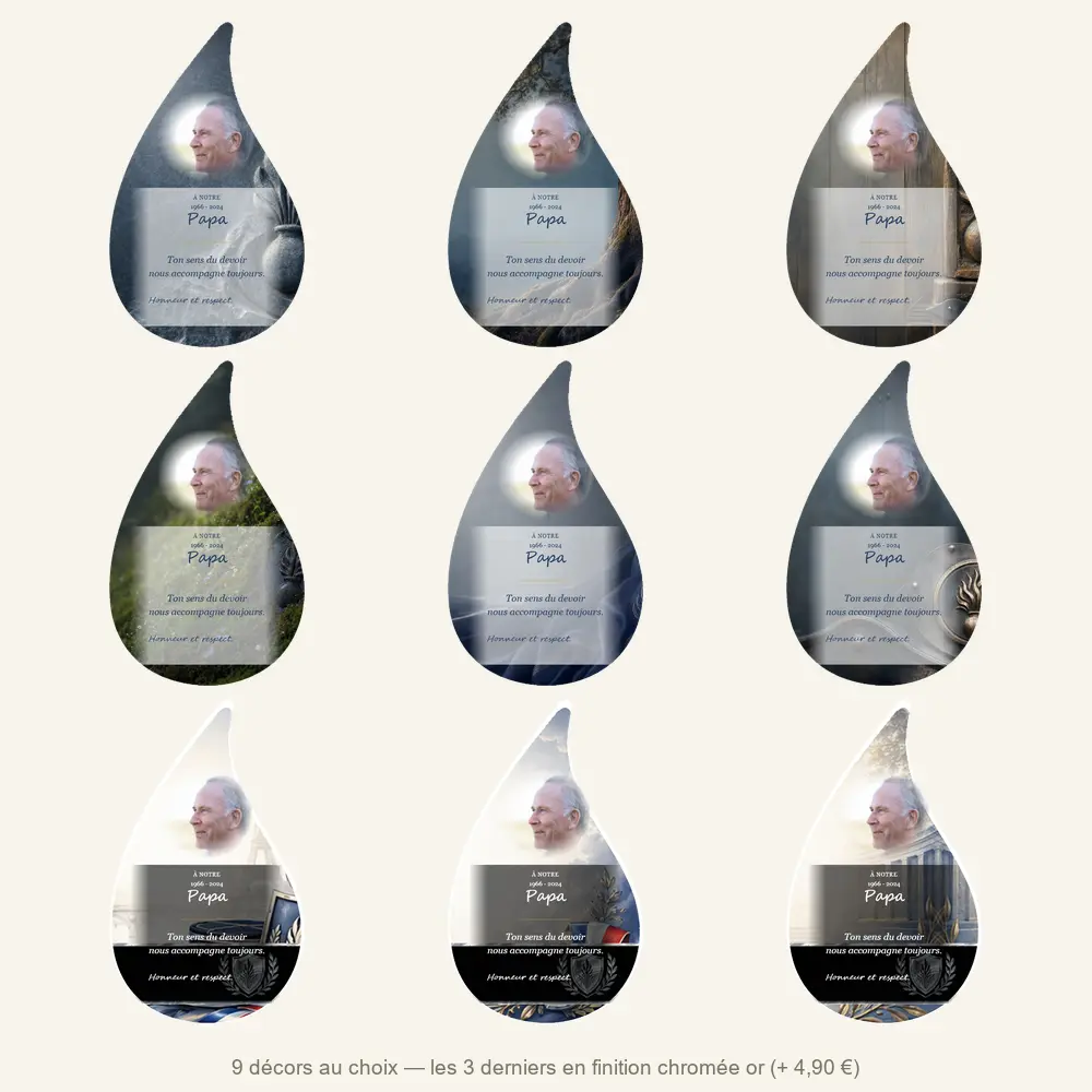 Plaque funéraire flamme Gendarme — neuf décors de fond au choix