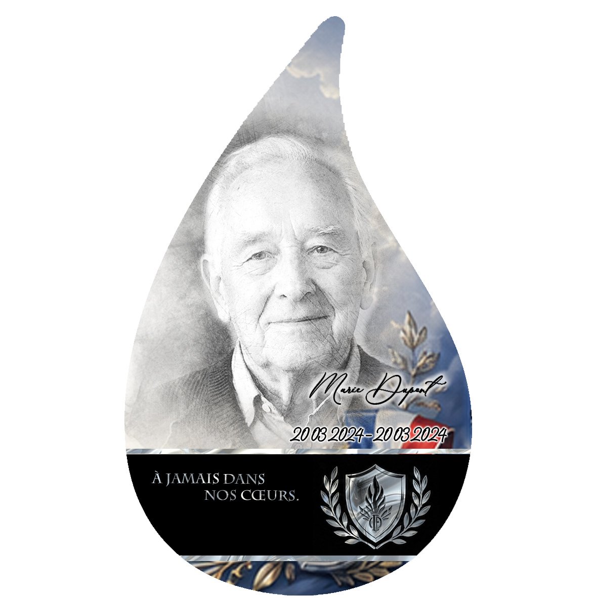 Plaque Flamme Gendarme effet Éclat, ambiance complète portrait + fond