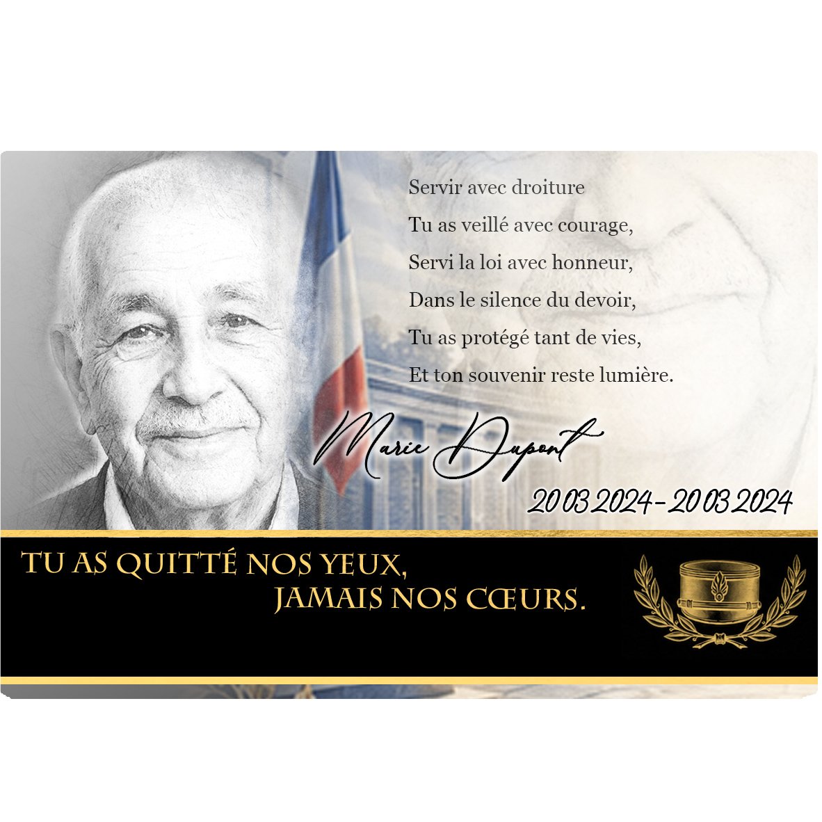 Plaque Panoramique Gendarme effet Crayon, ambiance complète portrait + fond