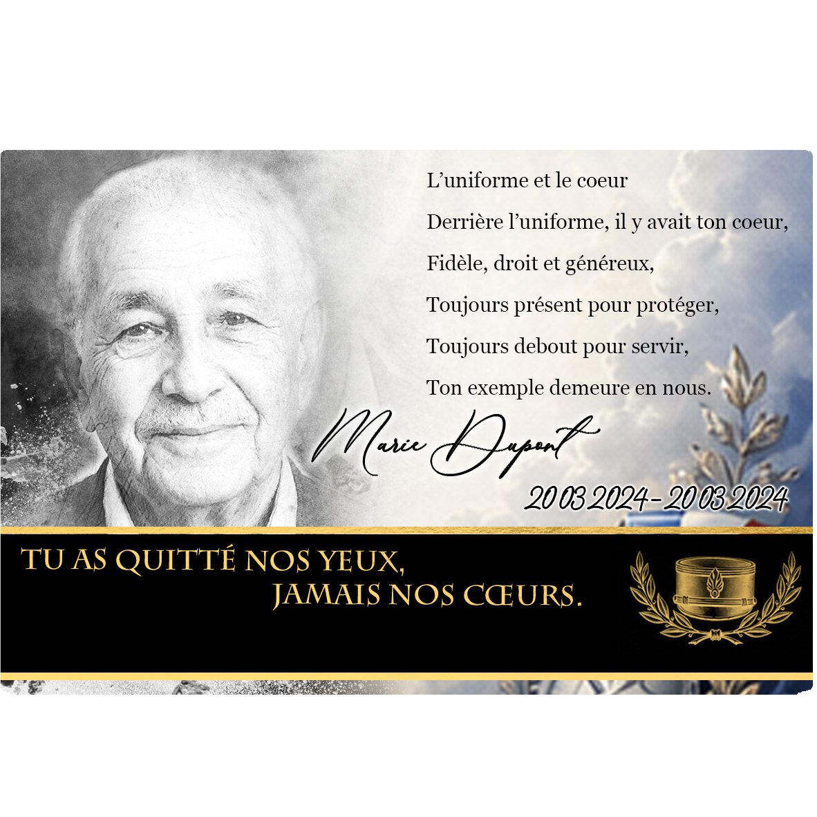 Plaque Panoramique Gendarme effet Éclat, ambiance complète portrait + fond
