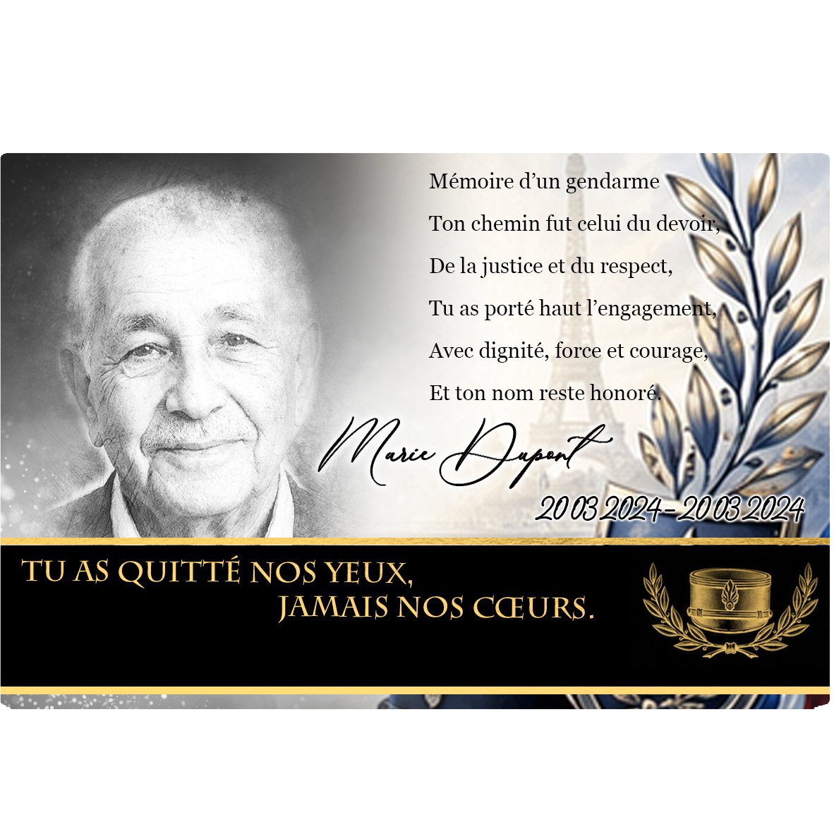 Plaque Panoramique Gendarme effet Pastel, ambiance complète portrait + fond