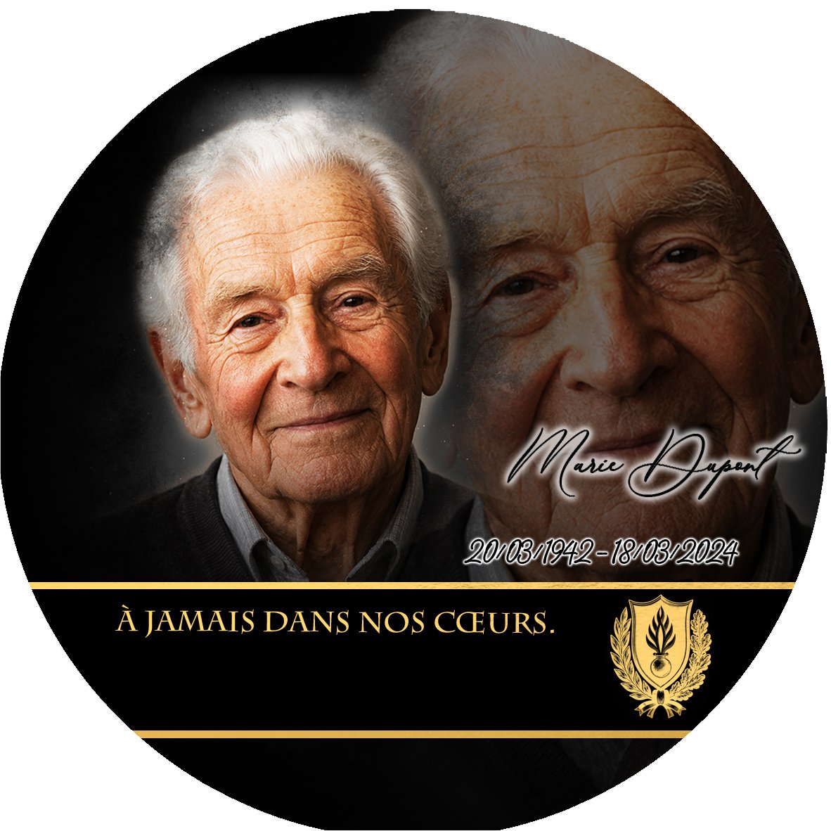 Plaque Circulaire Gendarme effet Crayon, ambiance complète portrait + fond