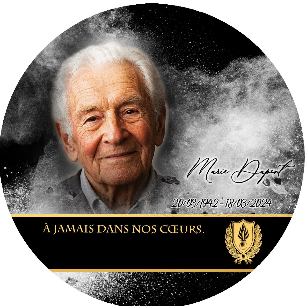 Plaque Circulaire Gendarme effet Éclat, ambiance complète portrait + fond