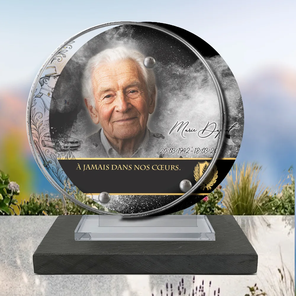 Plaque Circulaire Gendarme à poser sur socle ardoise du Brésil