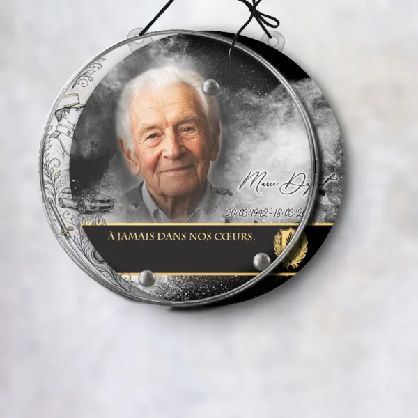 Plaque funéraire médaillon rond gendarme suspendue par cordelette, kit de fixation inclus, 1er sous-décor