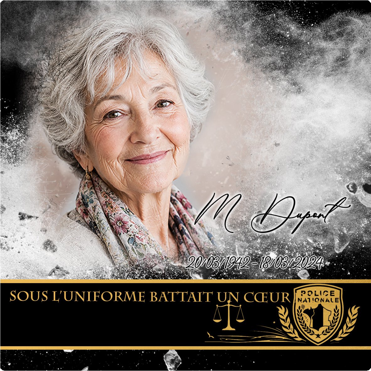 Plaque Carré Police effet Éclat, ambiance complète portrait + fond