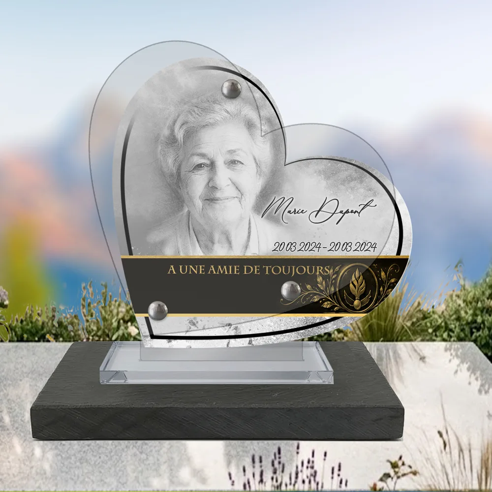 Plaque Cœur Police à poser sur socle ardoise du Brésil