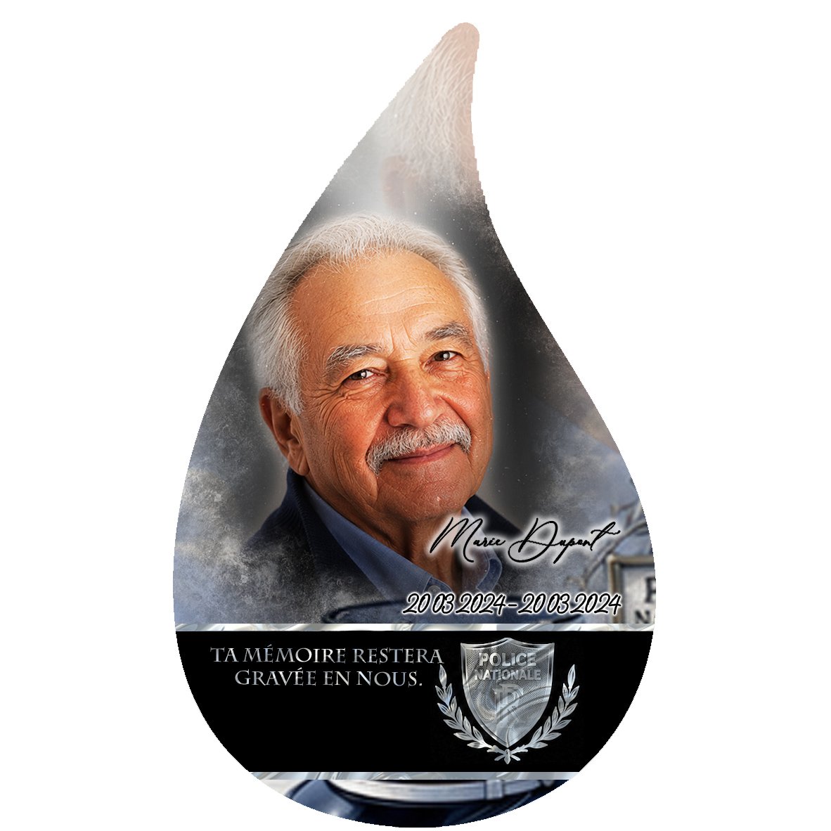 Plaque Flamme Police effet Éclat, ambiance complète portrait + fond