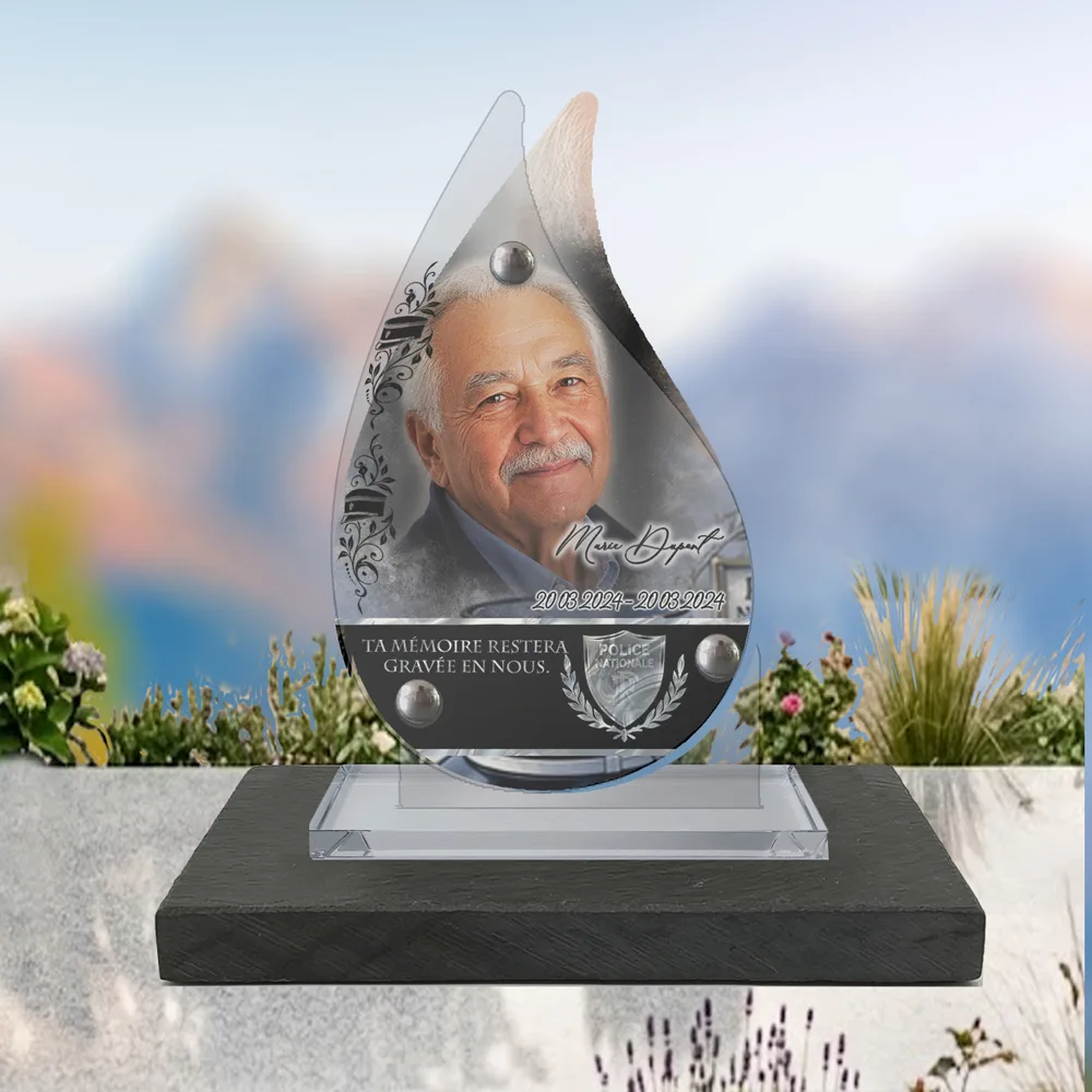 Plaque Flamme Police à poser sur socle ardoise du Brésil