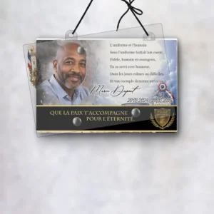 Plaque funéraire panoramique police suspendue par cordelette, kit de fixation inclus, 1er sous-décor