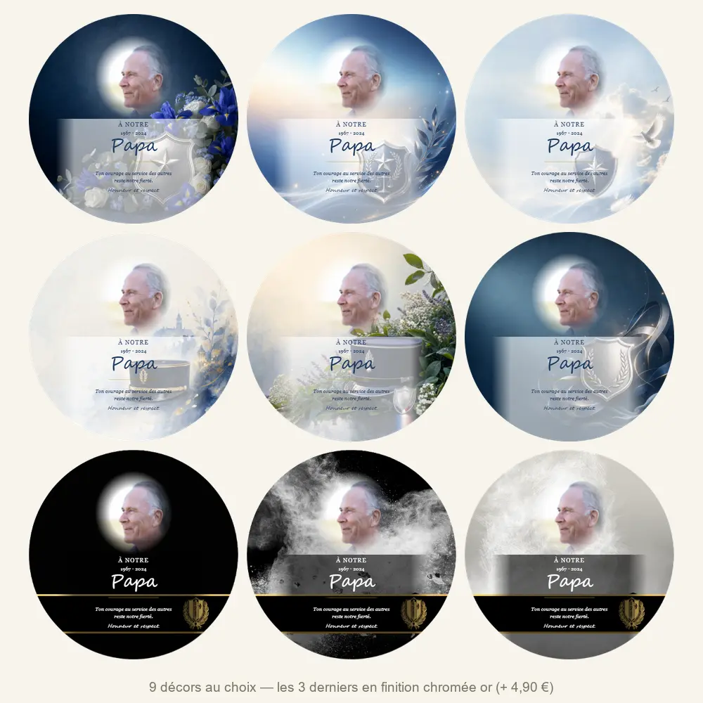 Plaque funéraire circulaire Police — neuf décors de fond au choix