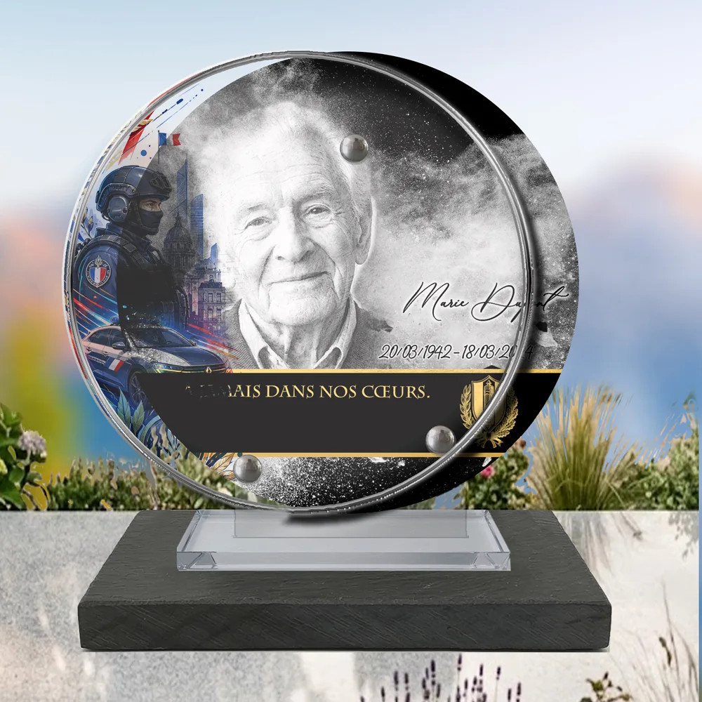 Plaque Circulaire Police à poser sur socle ardoise du Brésil