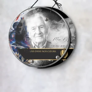 Plaque funéraire médaillon rond police suspendue par cordelette, kit de fixation inclus, 1er sous-décor