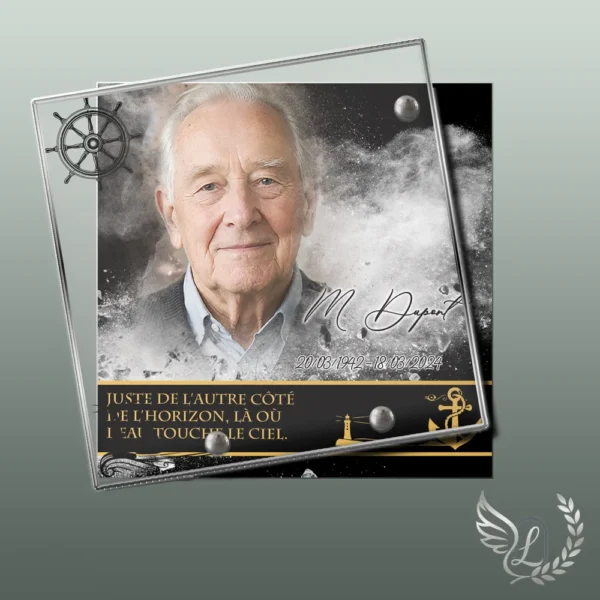Plaque funéraire carré marin collée sur pierre tombale, double-face professionnel inclus, 1er sous-décor du thème