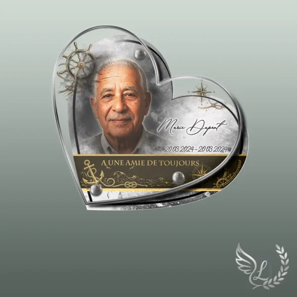 Plaque funéraire cœur marin collée sur pierre tombale, double-face professionnel inclus, 1er sous-décor du thème