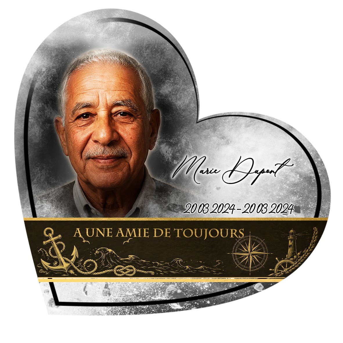 Plaque Cœur Marin effet Éclat, ambiance complète portrait + fond